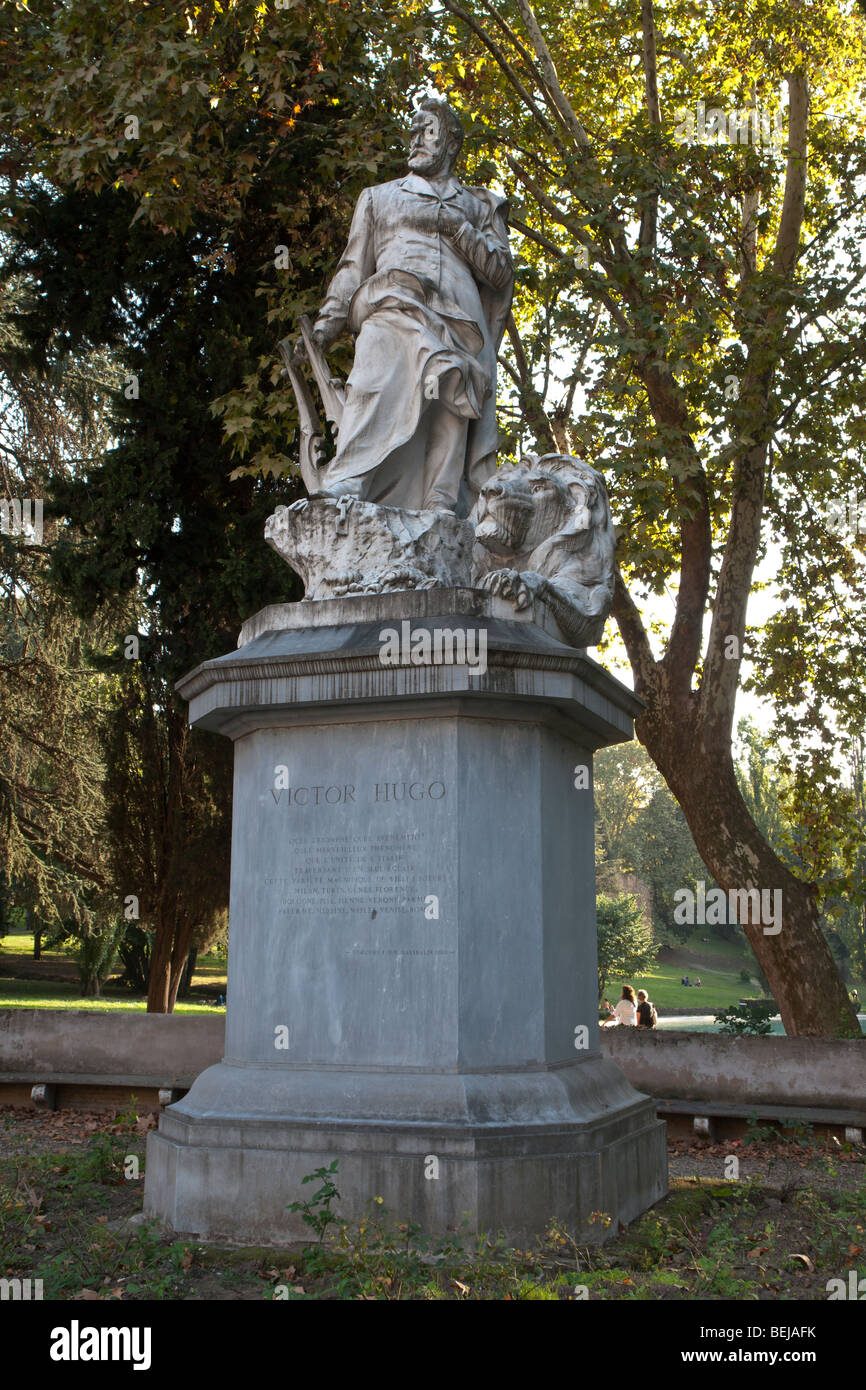 Rome, Italy. Monument to French writer and politician Victor Hugo, by Lucien Pallez, in the gardens of Villa Borghese. Stock Photo