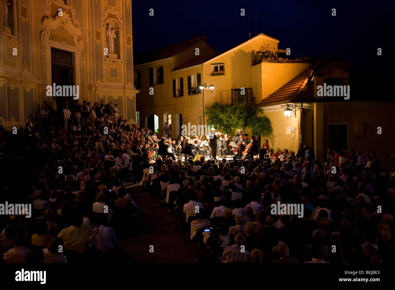 Violinist Uto Ughi in concert, Piazza dei Corallini square, Cervo, Imperia, Ligury, Italy Stock Photo