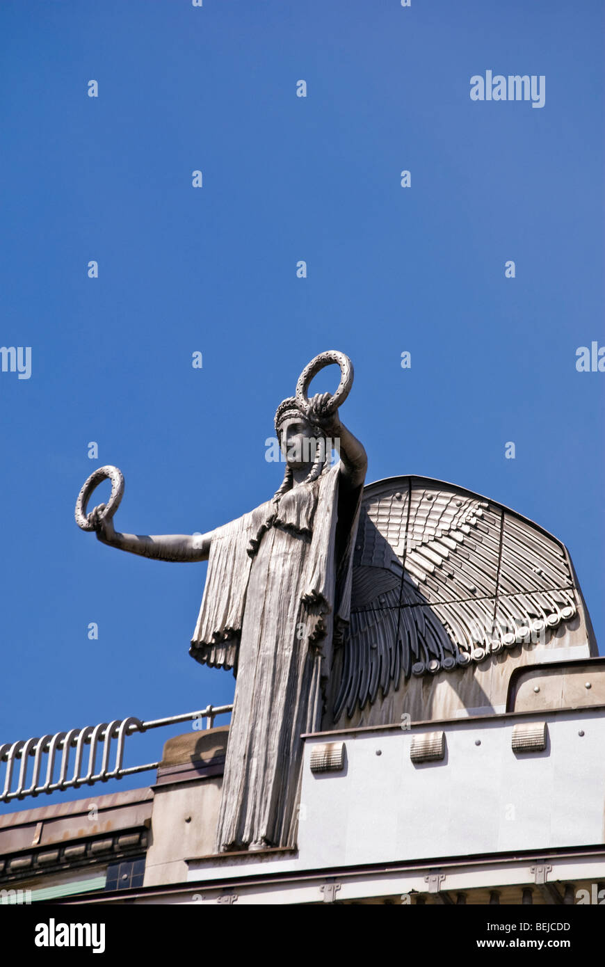 Art Nouveau figure above The Imperial Royal Post Office Savings Bank, Vienna, Austria Stock Photo