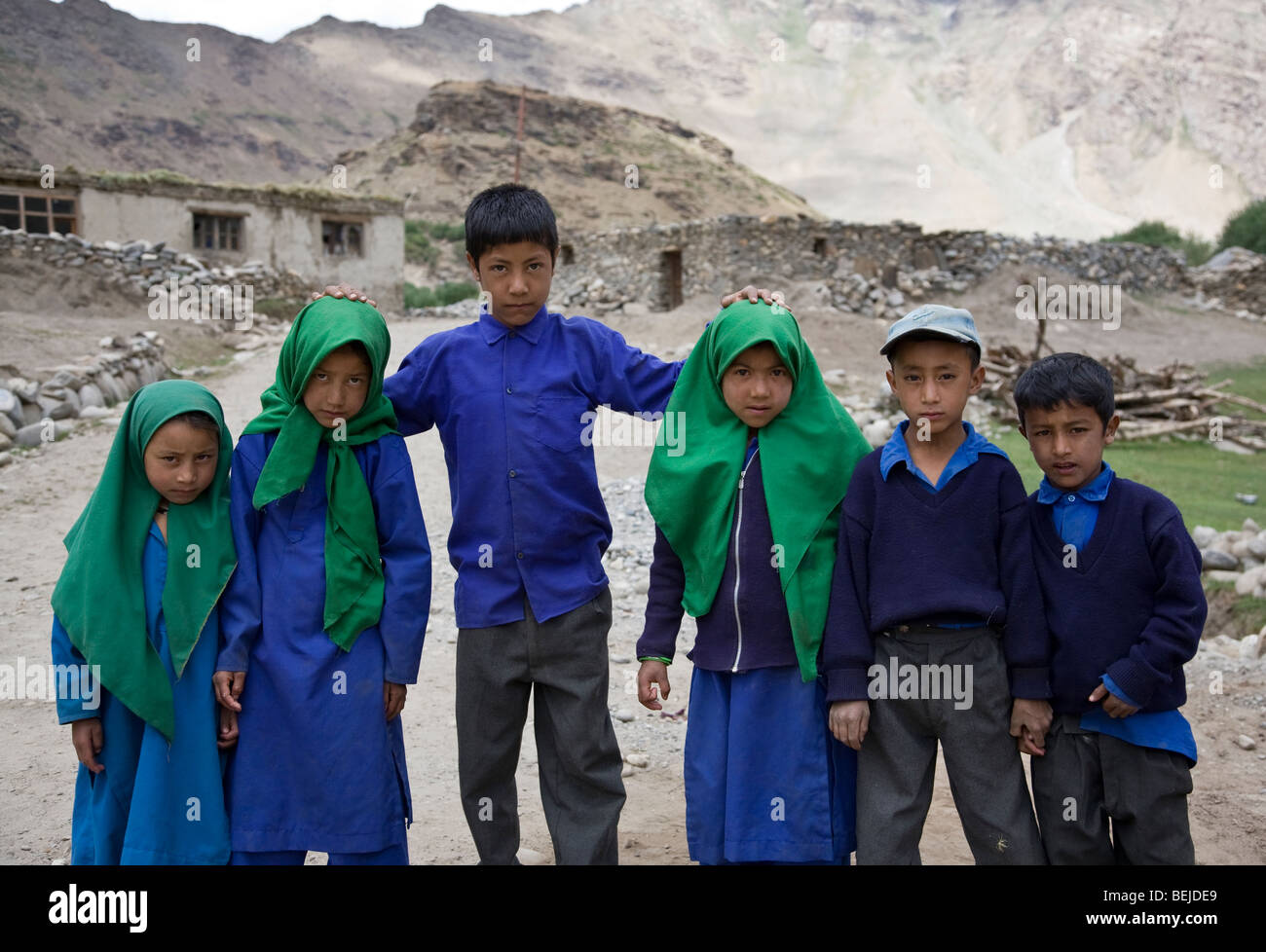 Muslim schoolchildren. Parkachik village. Zanskar. India Stock Photo