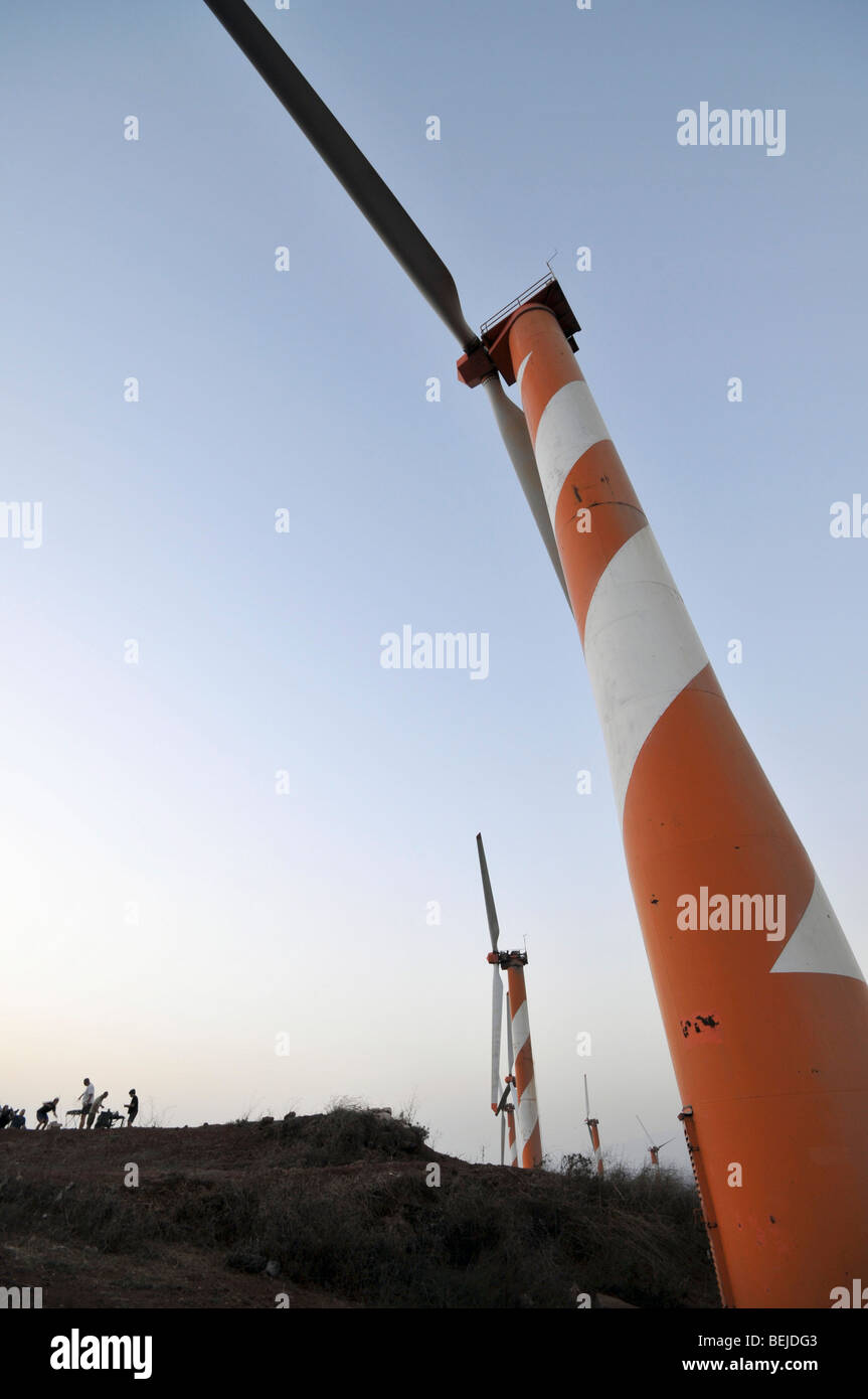 Israel, Golan Heights, View of Wind turbines near kibbutz Ein Zivan, October 05, 2009, Stock Photo