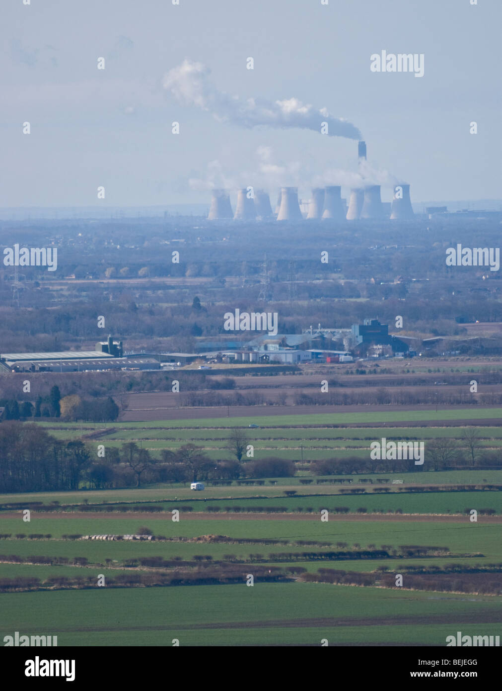 Drax power station viewed across the Vale of York from the Yorkshire Wolds Stock Photo