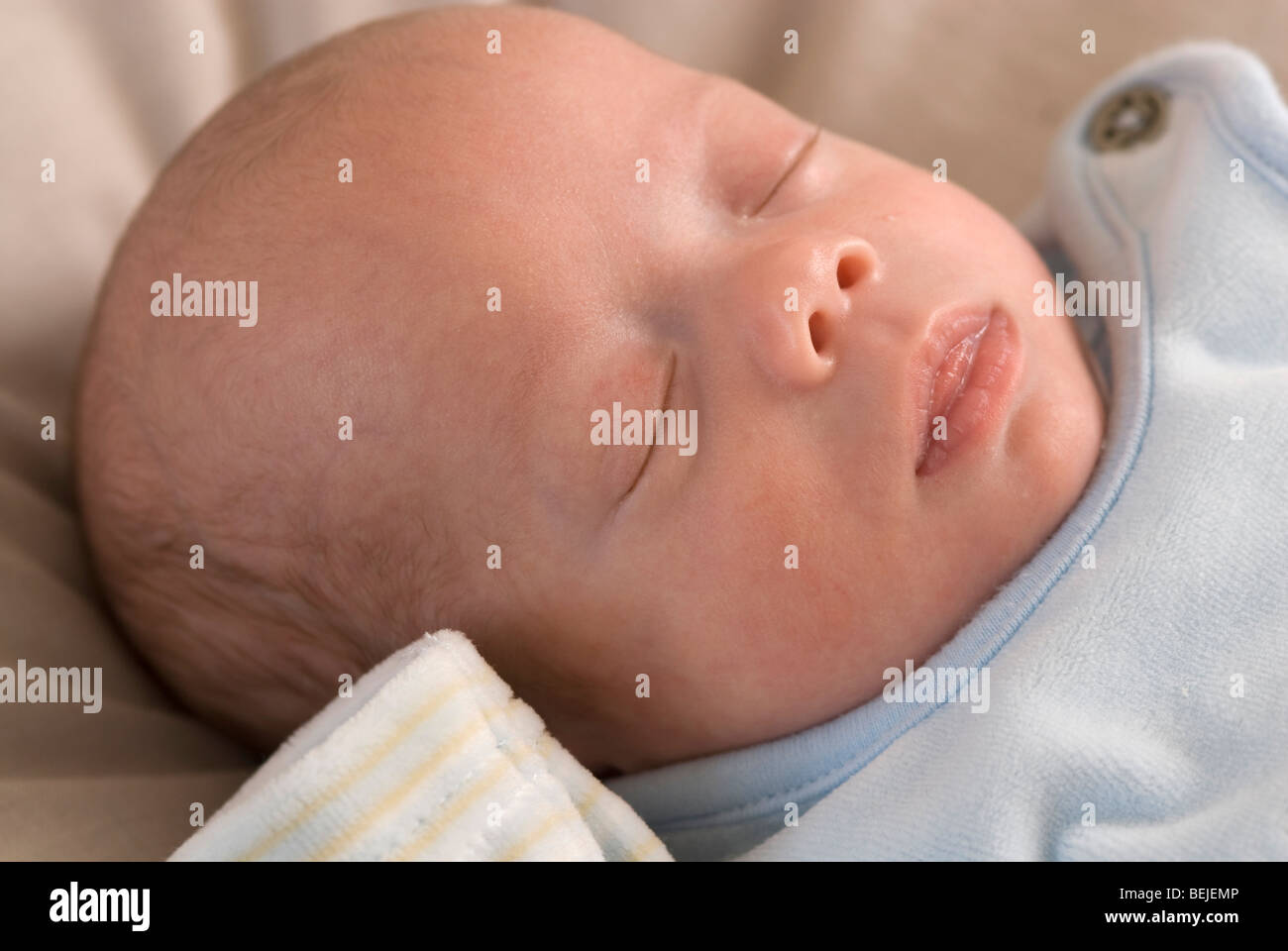 Close up of a baby boy peacefully sleeping on a bed, 11 weeks old Stock Photo Alamy