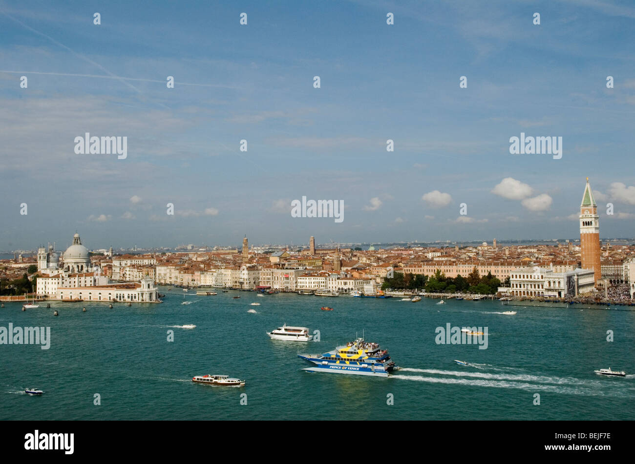 Venice Italy skyline Canale di San Marco St Marks Square. Piazza San Marco ( right of image) HOMER SYKES Stock Photo