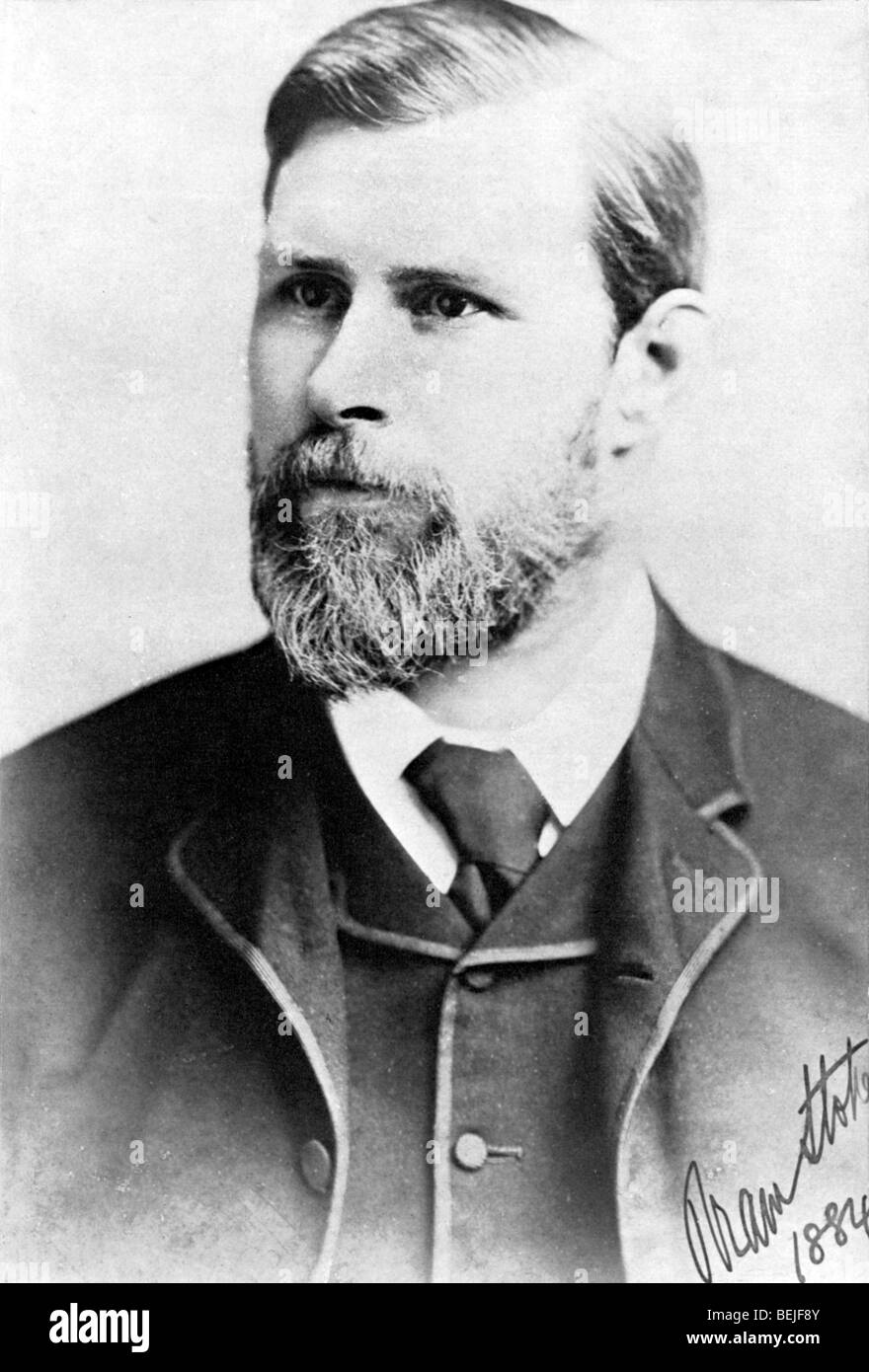 Bram Stoker, 1884 photographic portrait of the Vicotorian Anglo-Irish author who wrote the horror classic book Dracula Stock Photo