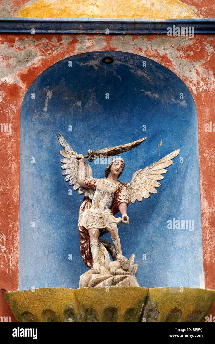 Sculpture of Saint Michael Archangel in San Miguel de Allende, Mexico Stock Photo