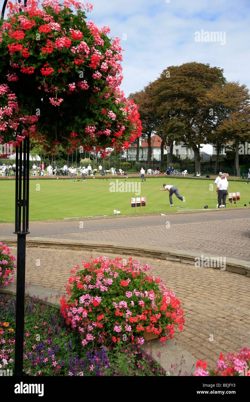 Crown green lawn bowlers National Championships Beach House gardens Worthing Sussex England UK Stock Photo