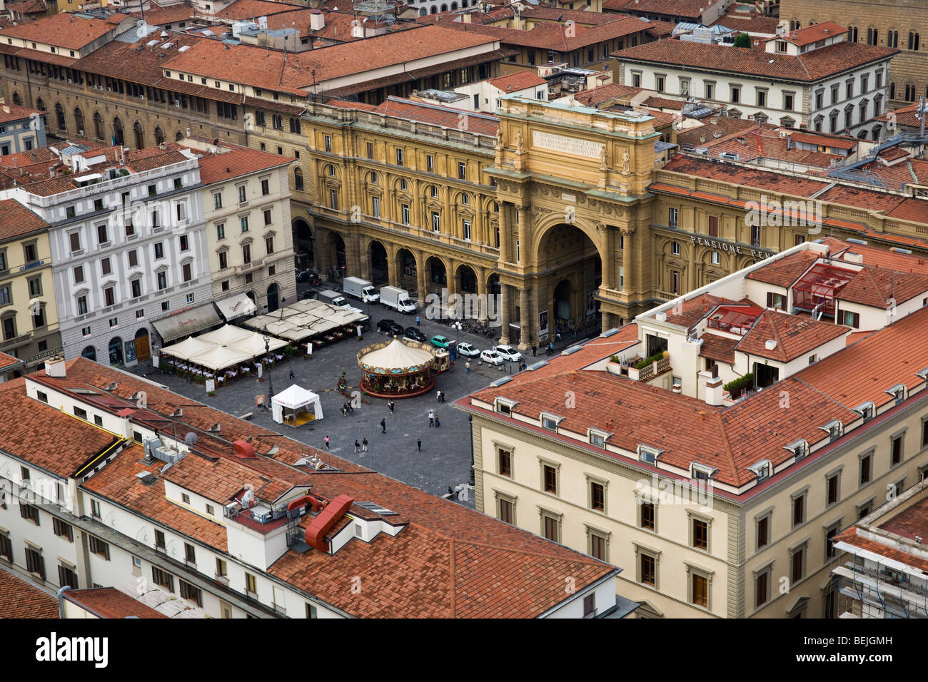 Piazza della Republica Seen from Giotto's Campanile Florence Italy Stock Photo