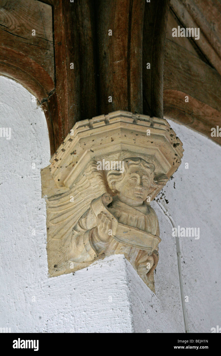 Carved stone corbel, St Mary's Church, Stody, Norfolk Stock Photo