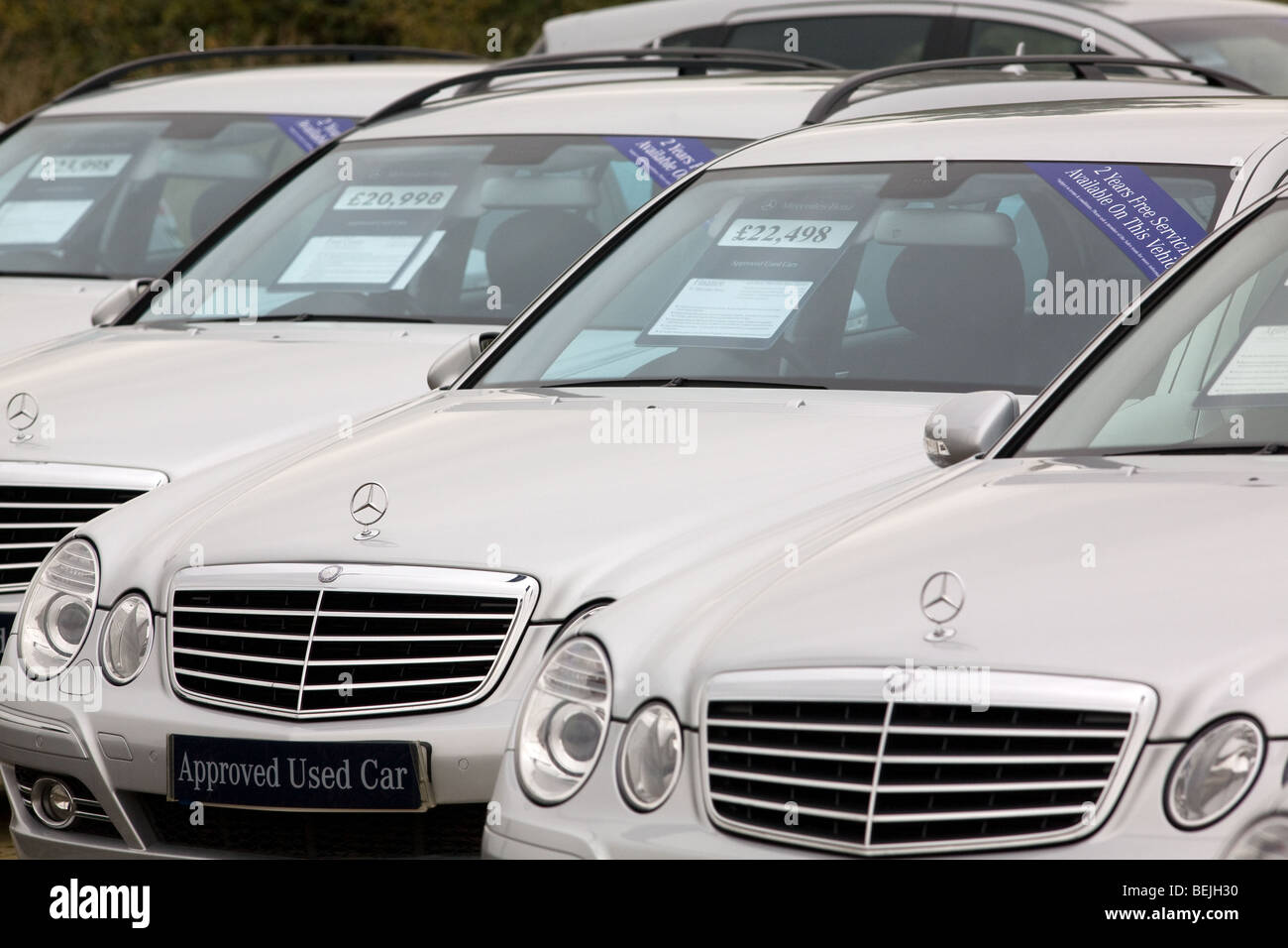 Mercedes Benz Used Cars On A Dealers Forecourt Stock Photo