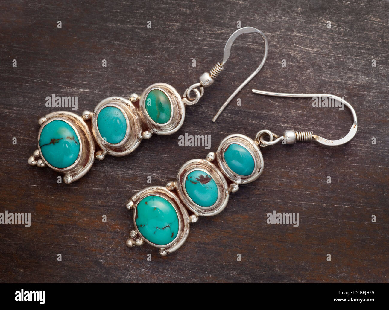 Turquoise and silver earings Stock Photo
