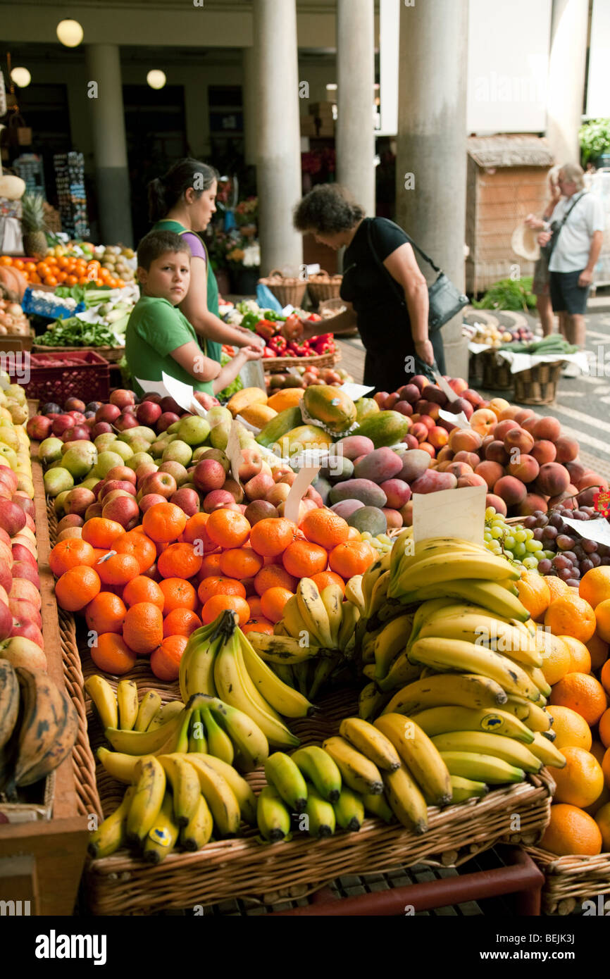 The fruit and vegetable market, Funchal, Madeira Stock Photo