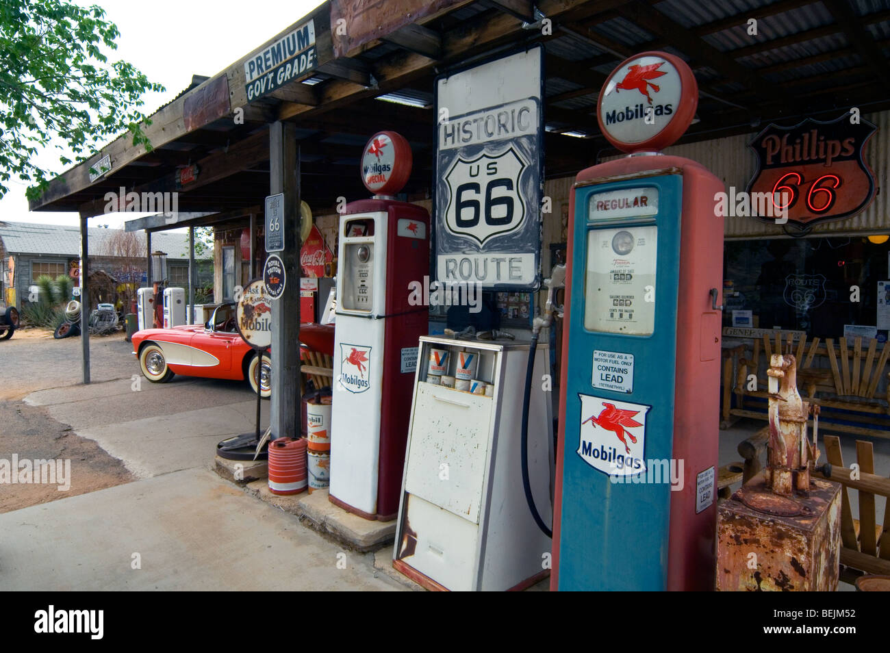 Old Corvette vintage car at gas pump of the General Store along the