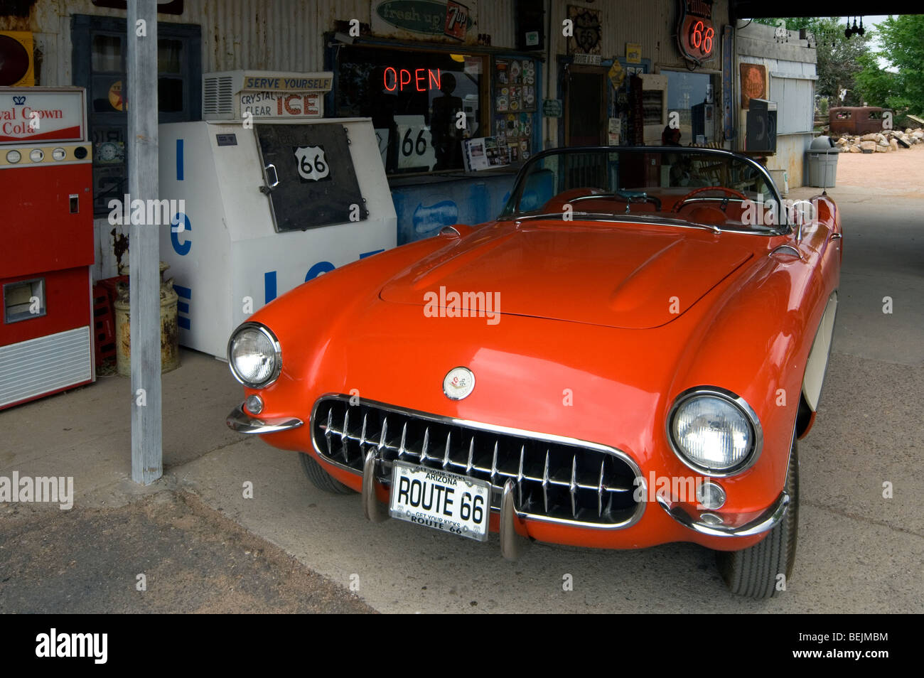 Old Corvette vintage car at gas pump of the General Store along the