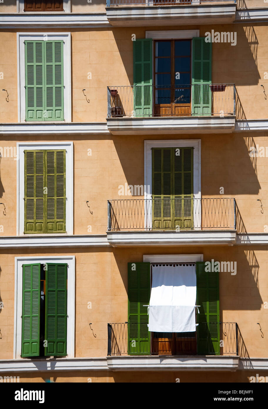 Balconies in Placa Major Palma Mallorca Spain Stock Photo