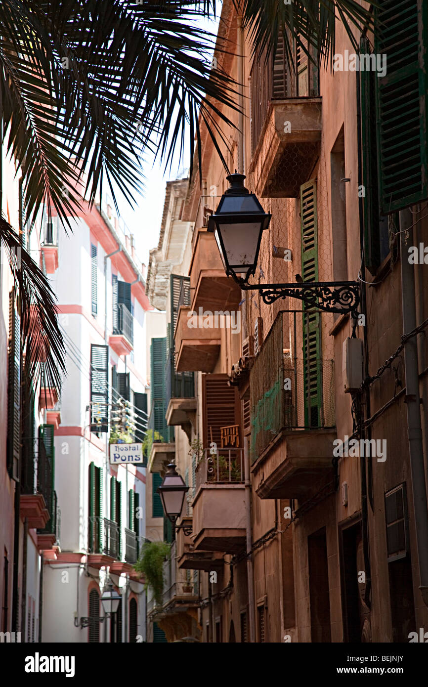 Houses with balconies in old quarter Palma Mallorca Spain Stock Photo