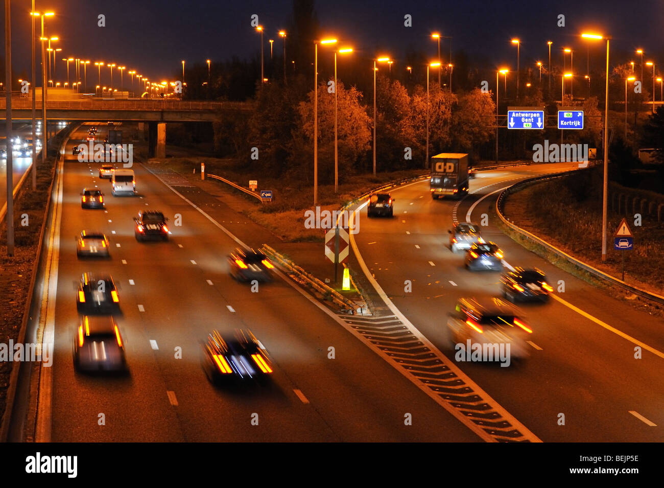 Cars driving on motorway during rush-hour, Belgium Stock