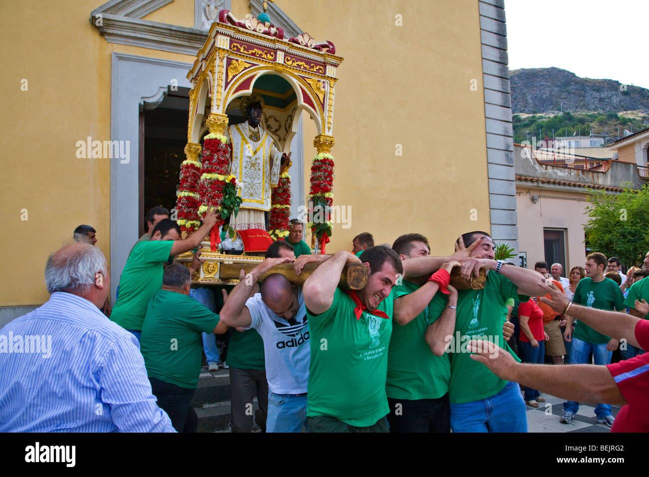 Religious procession, Saint Filippo feast, Roccafiorita, Sicily, Italy Stock Photo