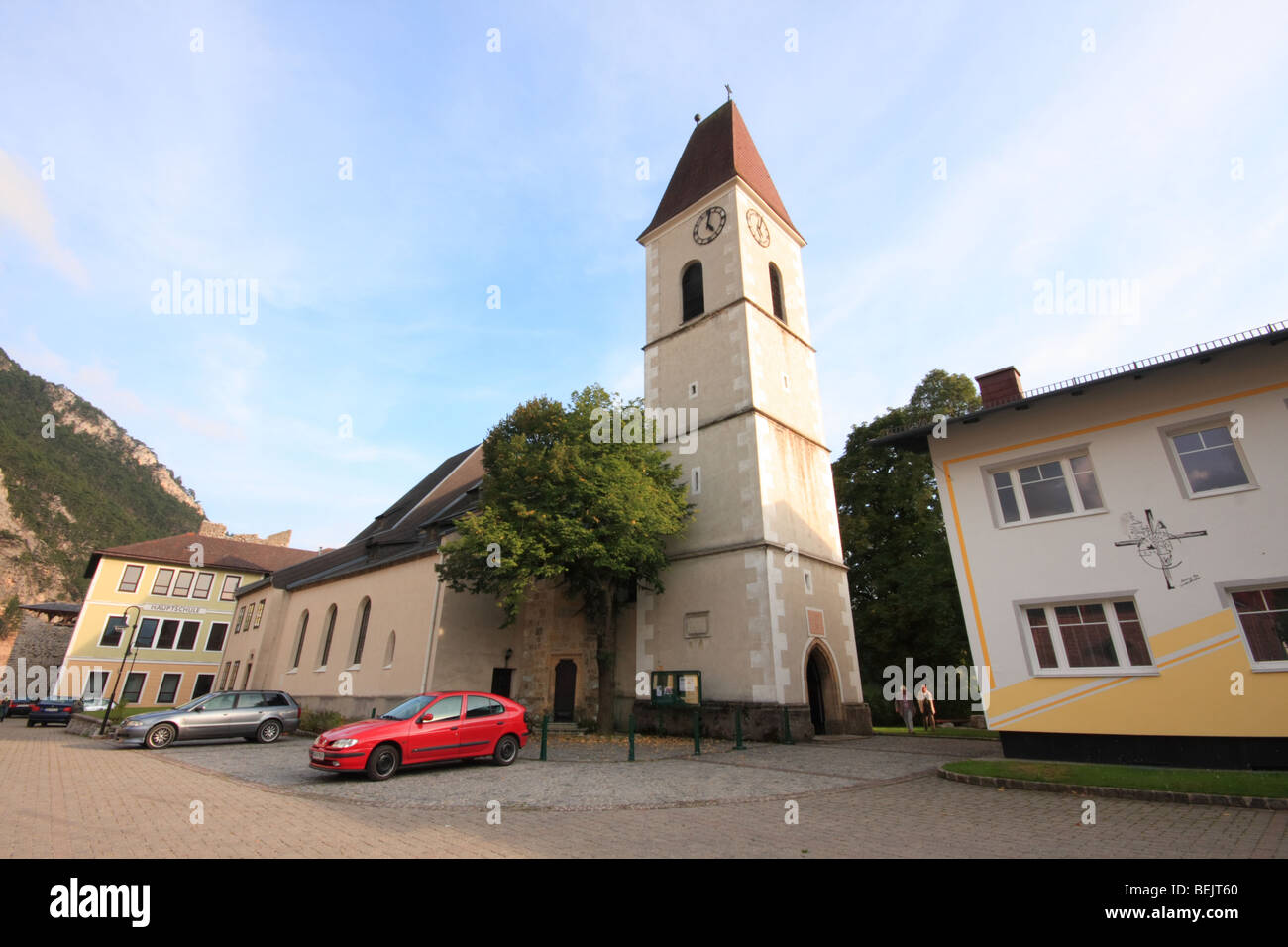 Town of Puchberg in the Austrian Alps Stock Photo