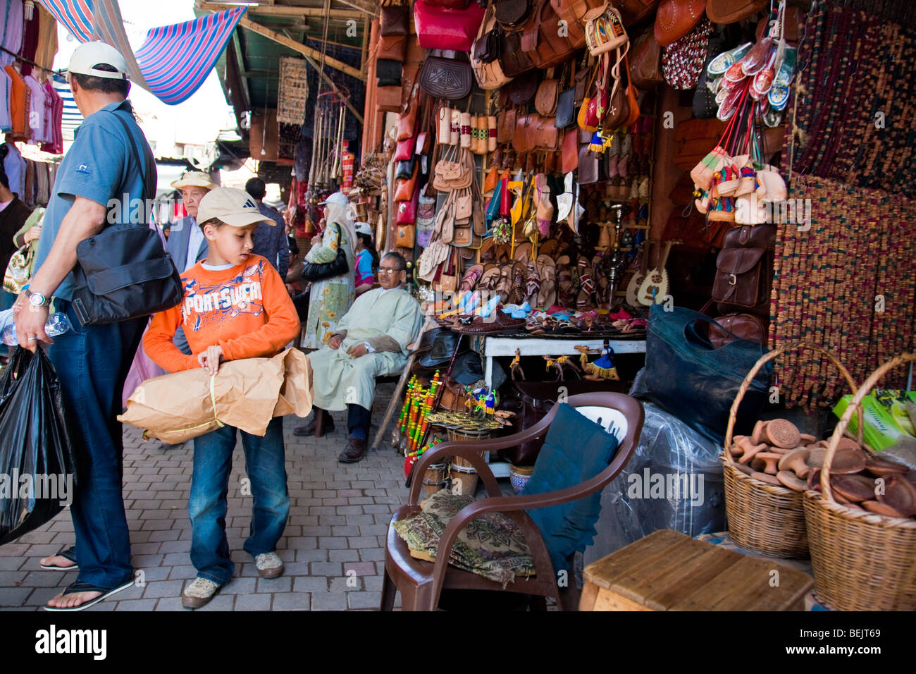 Street scene in the Marrakesh Souk Stock Photo