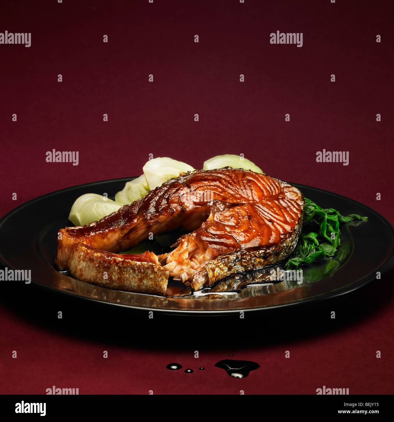 Grilled salmon with pak choi (bok choy) Stock Photo