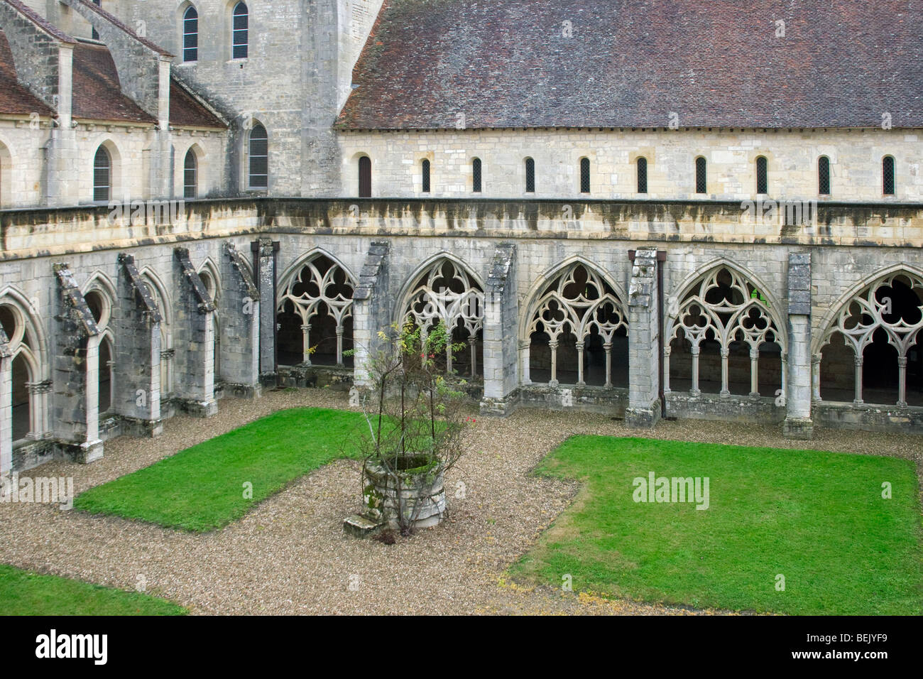 Cloister of the Cistercian abbey of Noirlac, France Stock Photo
