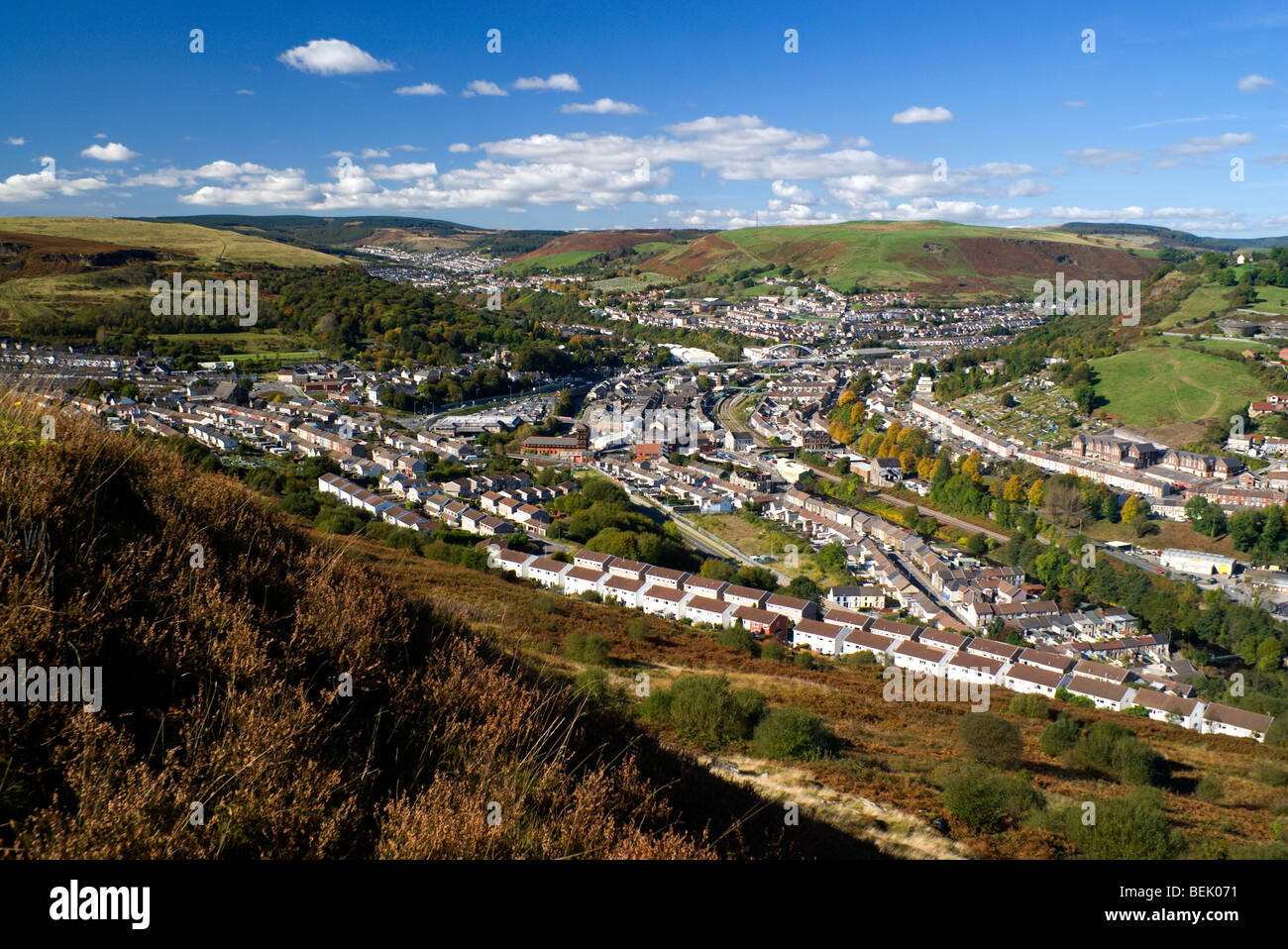 Porth in the Rhondda Valley from Mynydd y Glyn near Pontypridd, South