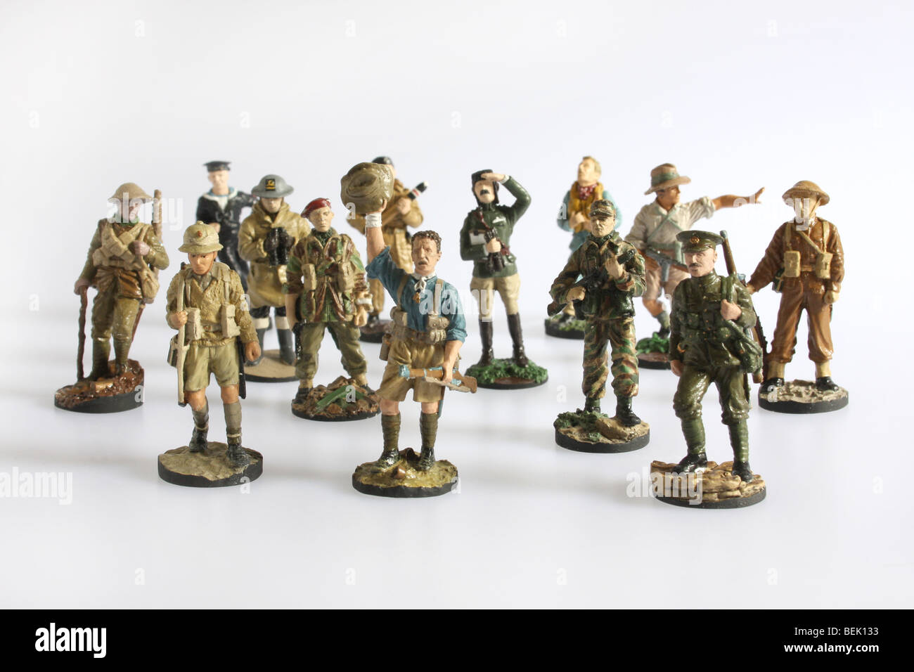 A collection of soldiers from the 20th century, all fighting for the British Empire. Collectible Franklin Mint soldiers. Stock Photo