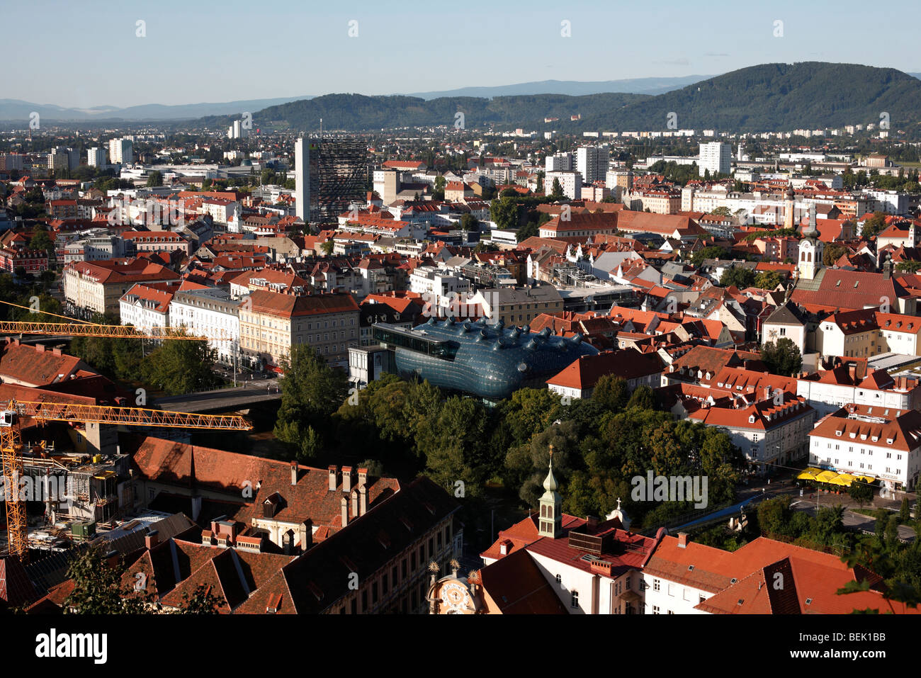 The Kunsthaus Museum of Contemporary Art and the city of Graz in Austria  Stock Photo