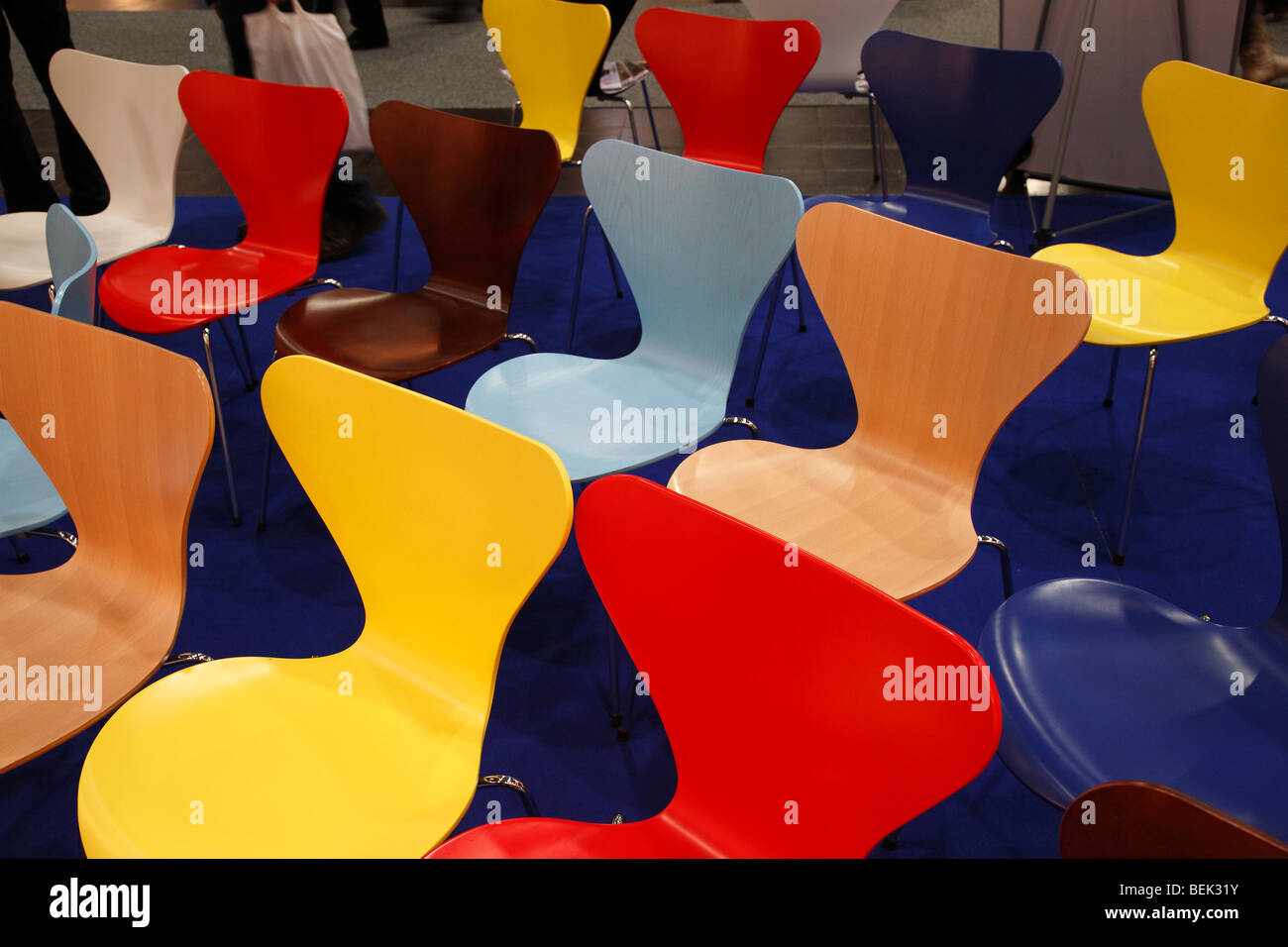 row of colourful chairs Stock Photo