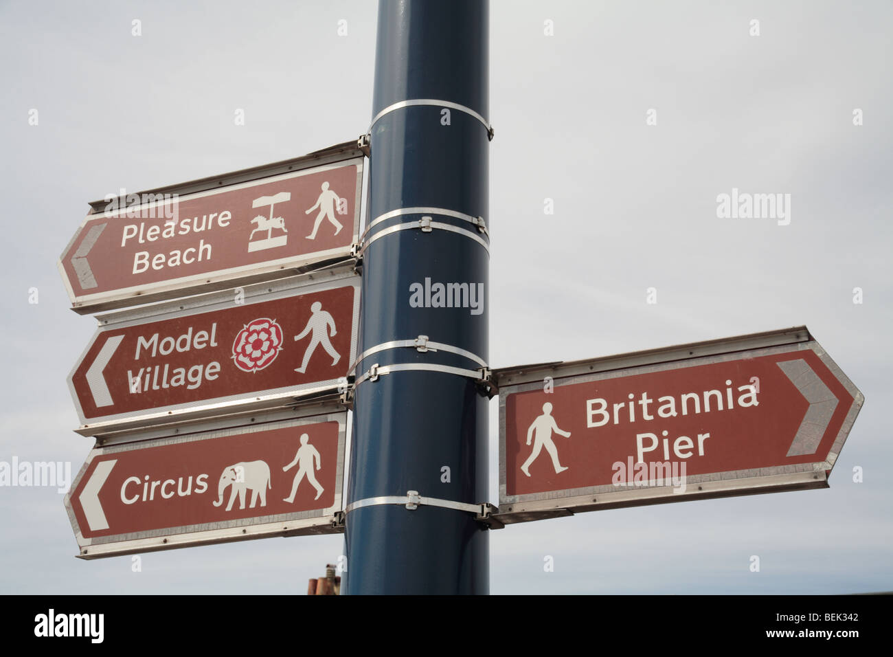 Signpost to attractions, Great Yarmouth Stock Photo
