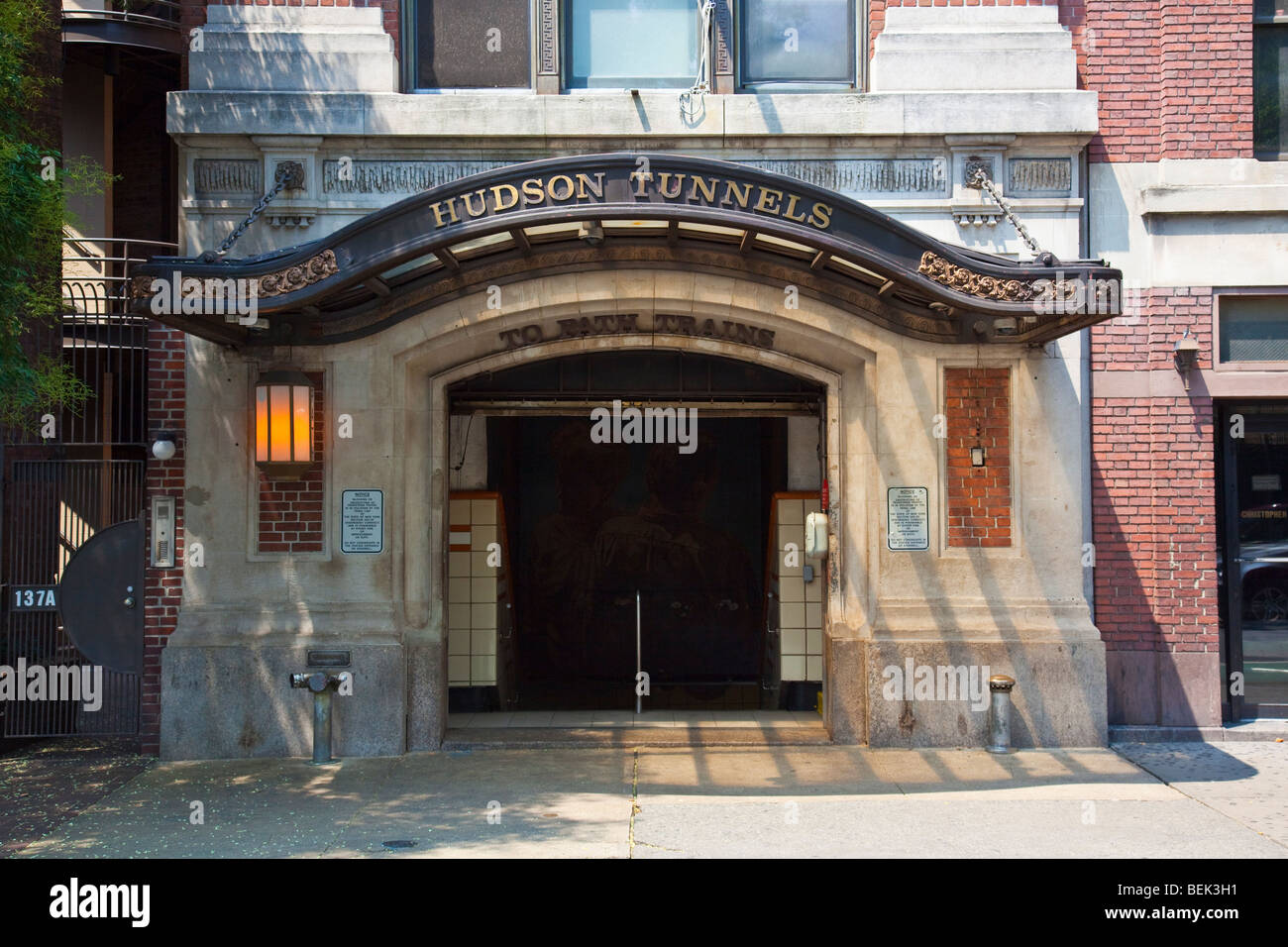 Hudson Tunnels path train entrance in the West Village in Manhattan