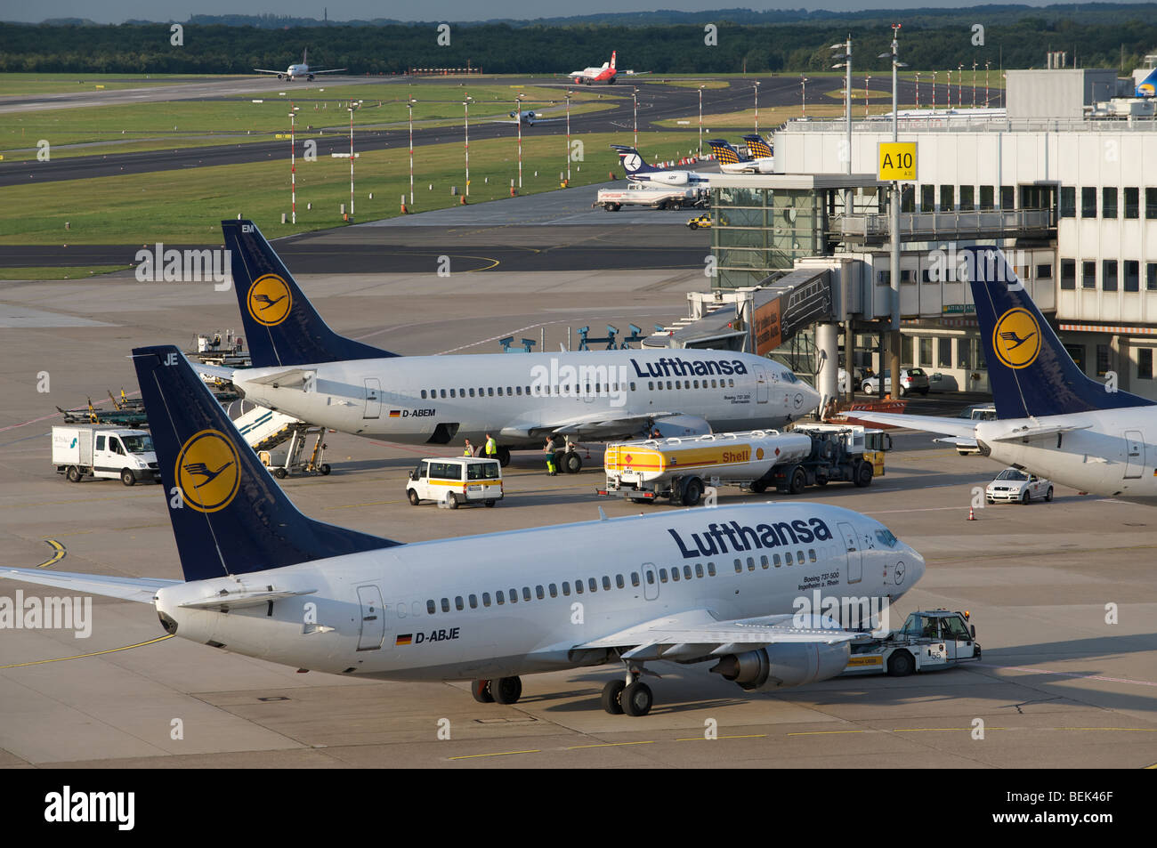 Lufthansa passenger aircraft, Dusseldorf International airport, Germany ...