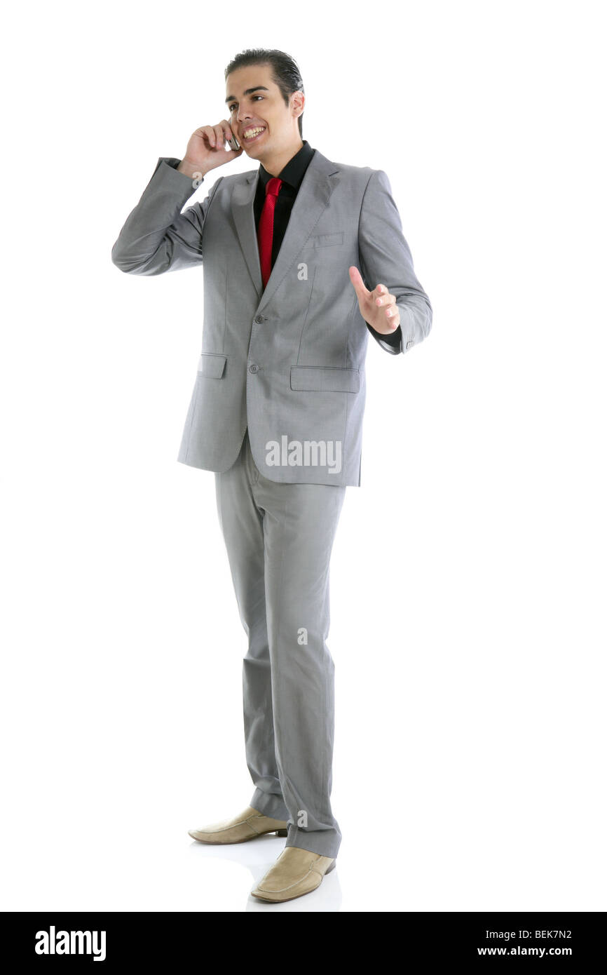 Businessman young full body talking phone isolated on white Stock Photo ...