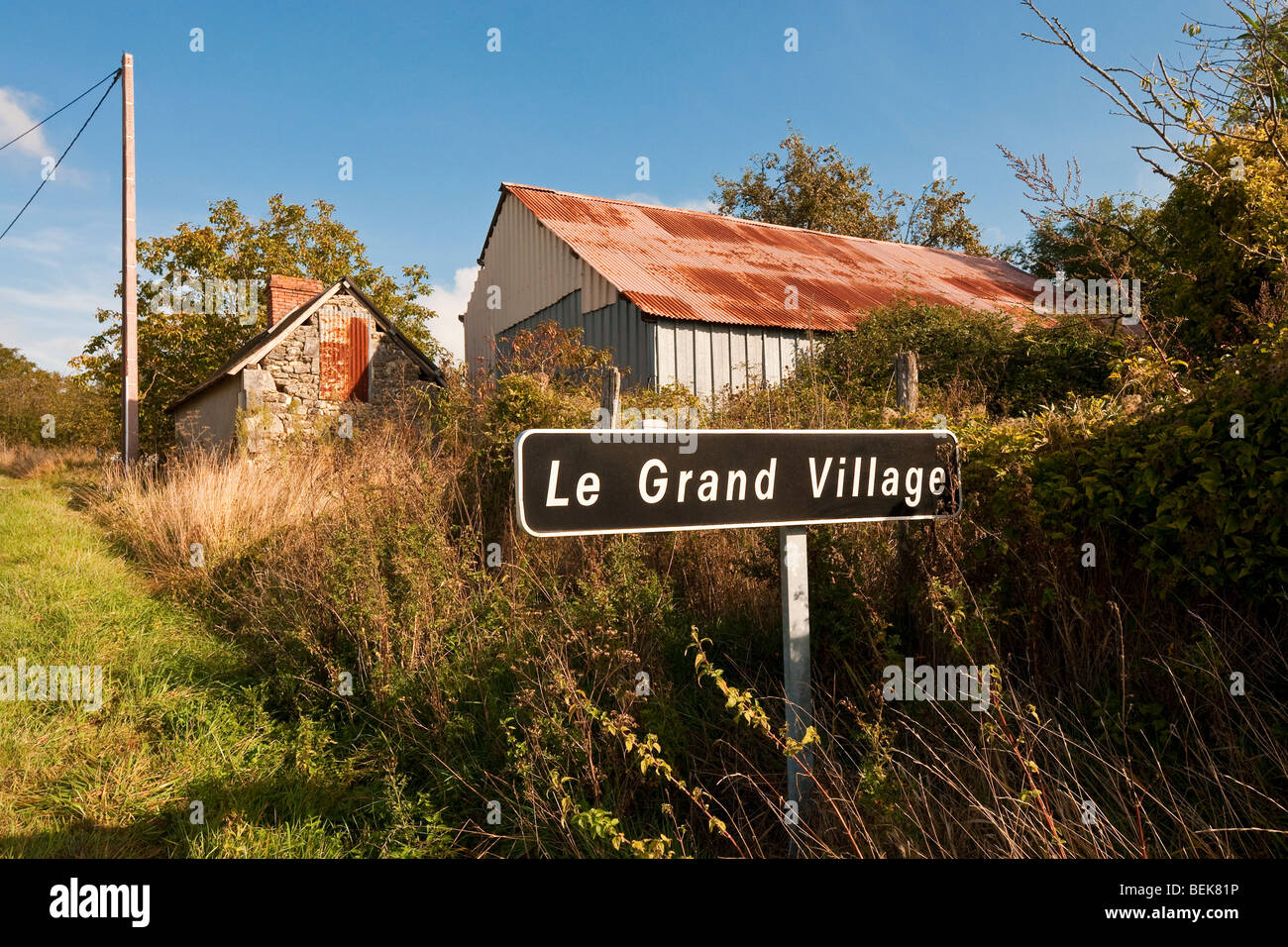 'Le Grand Village' sign for a small village - Indre, France. Stock Photo