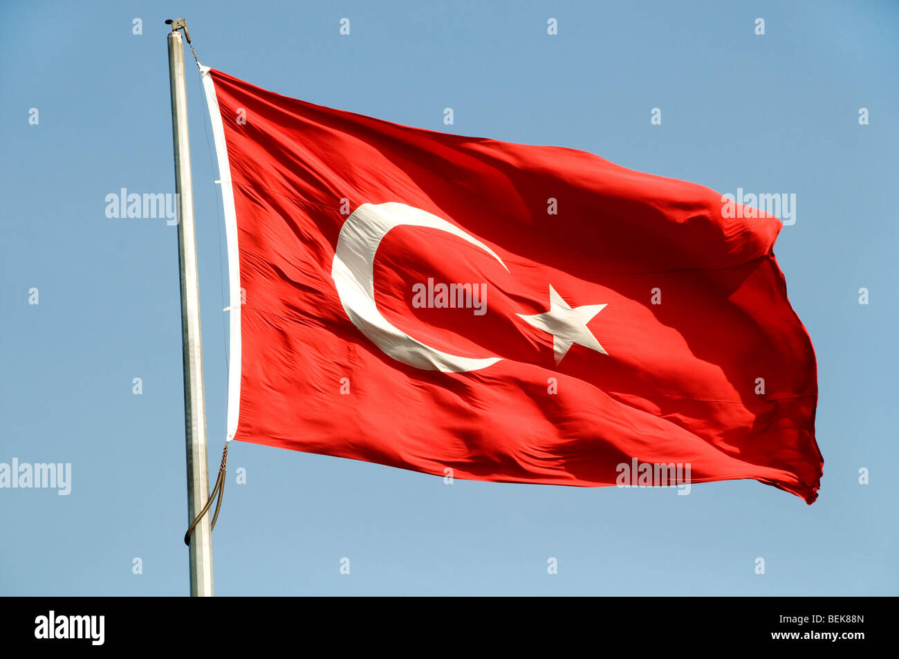 flag of red flag with a crescent moon star in its centre Ay Yıldız moon star Stock Photo - Alamy