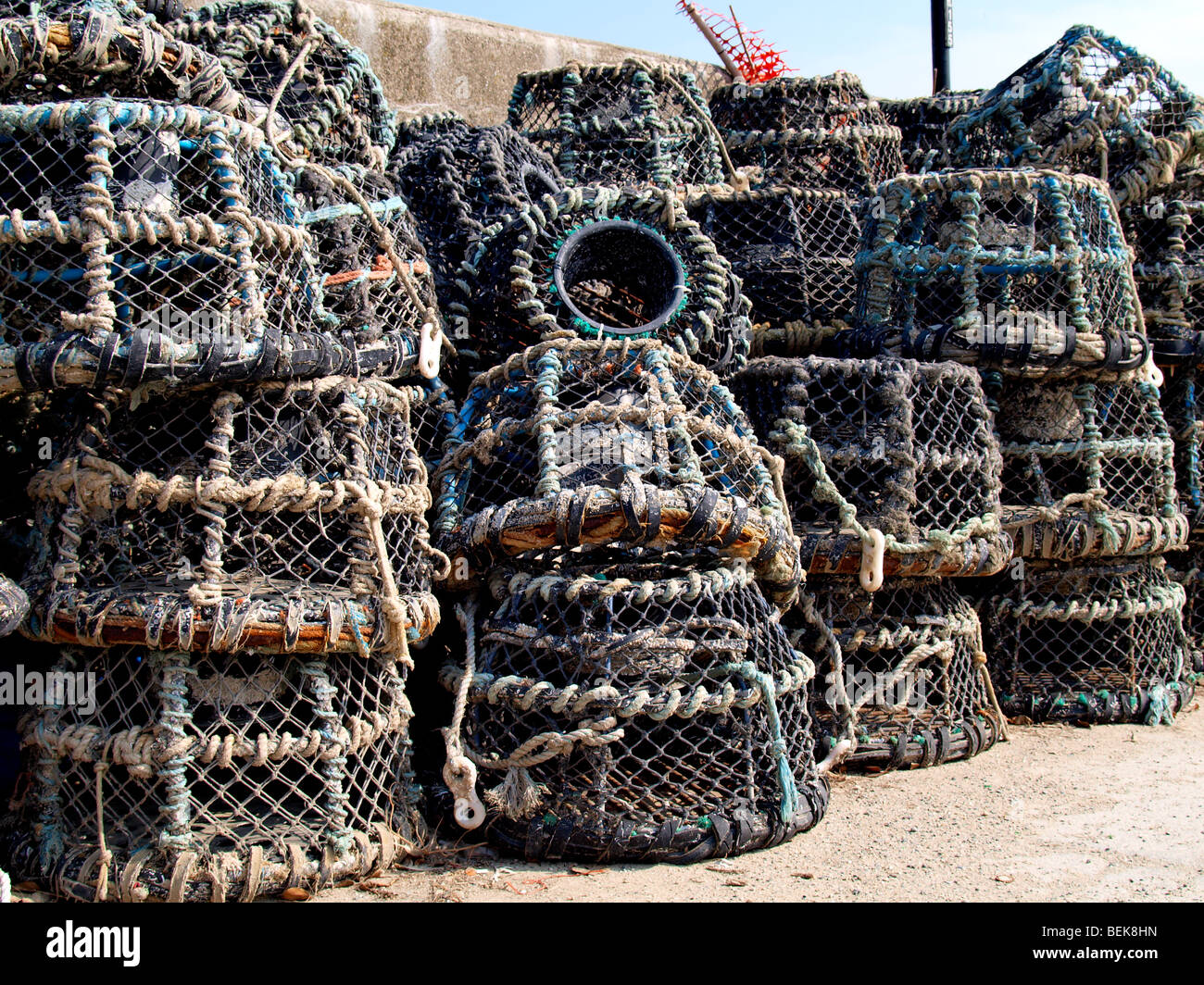 Lobster Pots, Newquay Harbour, Cornwall Stock Photo