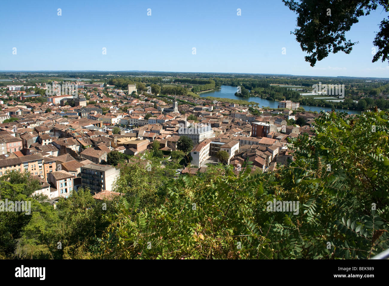 Southern French religious town of Moissac with the river Tarn and the Canal du Midi Stock Photo