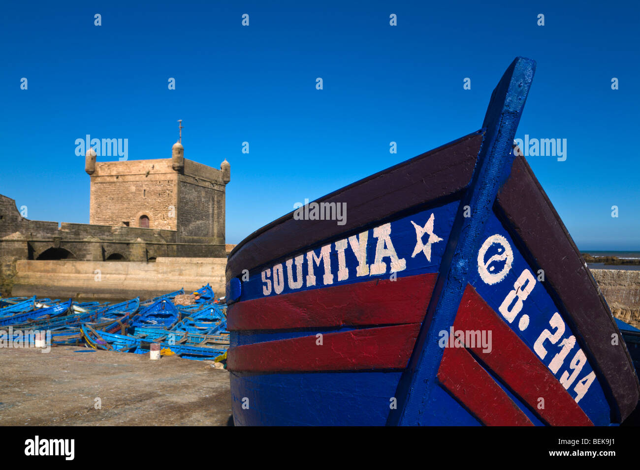 Fishing harbour at Essaouira Morocco Stock Photo