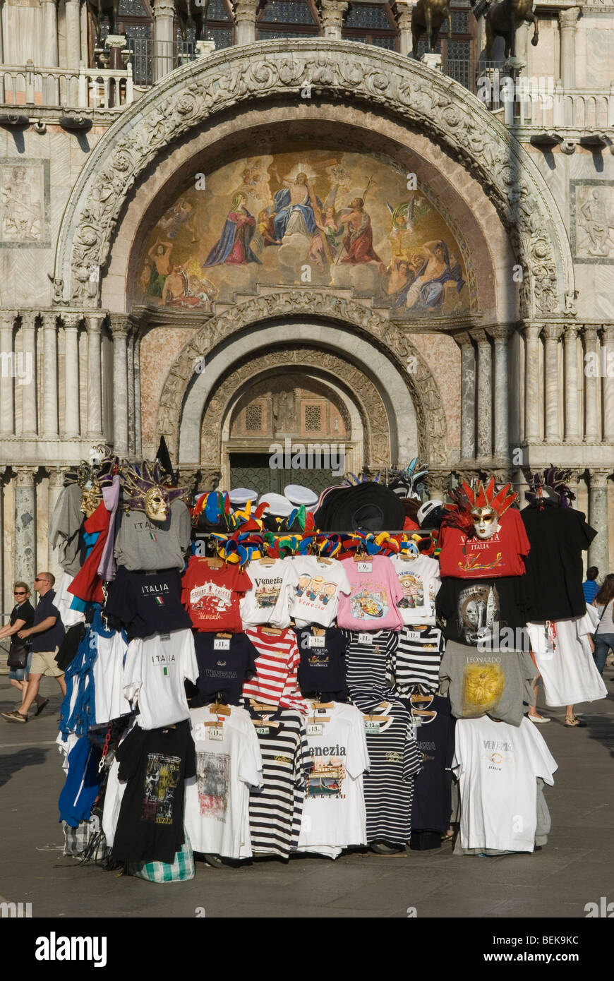 Venice Italy  Tourists souvenier stall outside Basilica San Marco. Saint Marks Square Piazza San Marco 2009 2000s HOMER SYKES Stock Photo