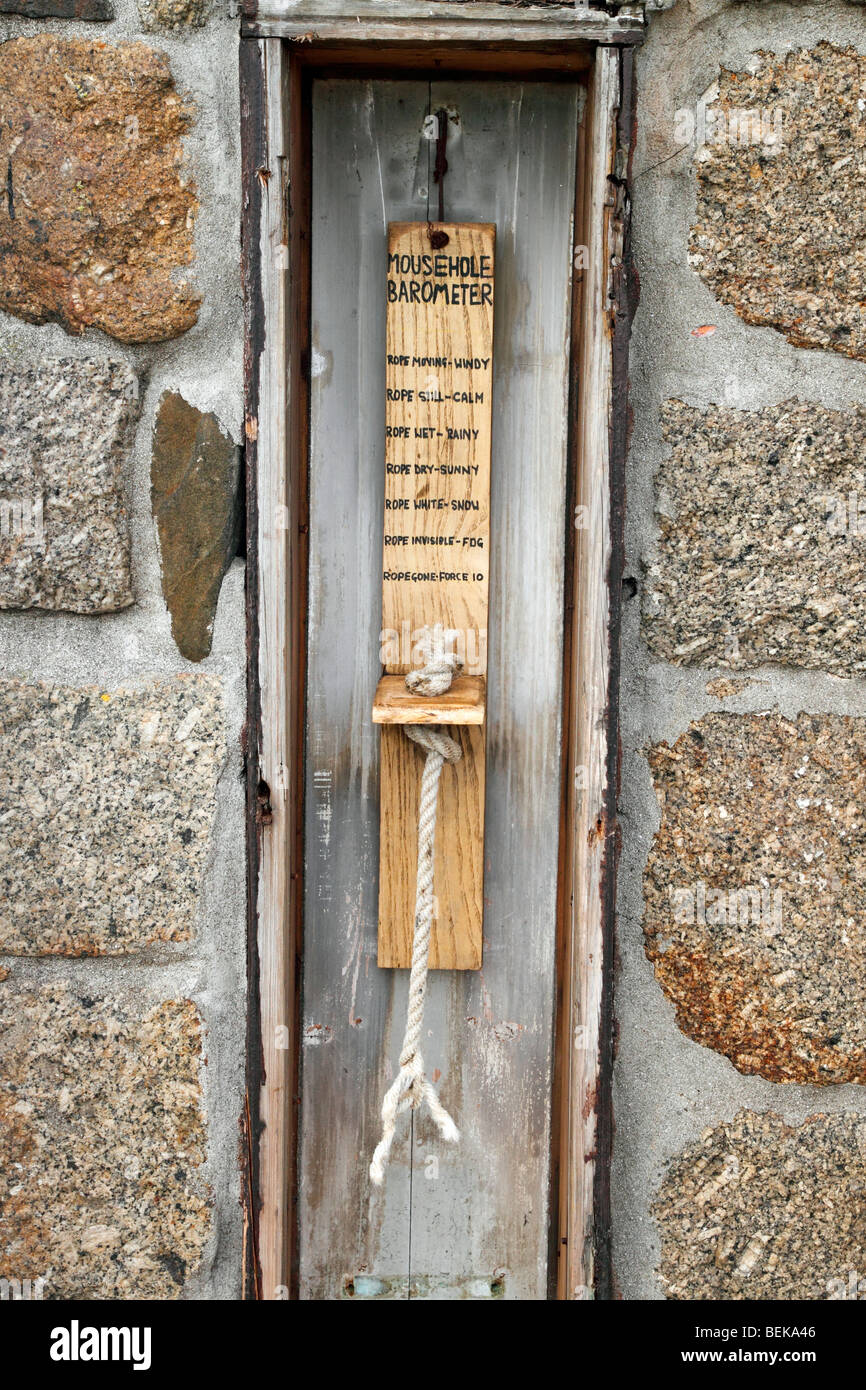 The Mousehole barometer, a humourous way of telling the weather using a piece of rope.  Cornwall UK. Stock Photo