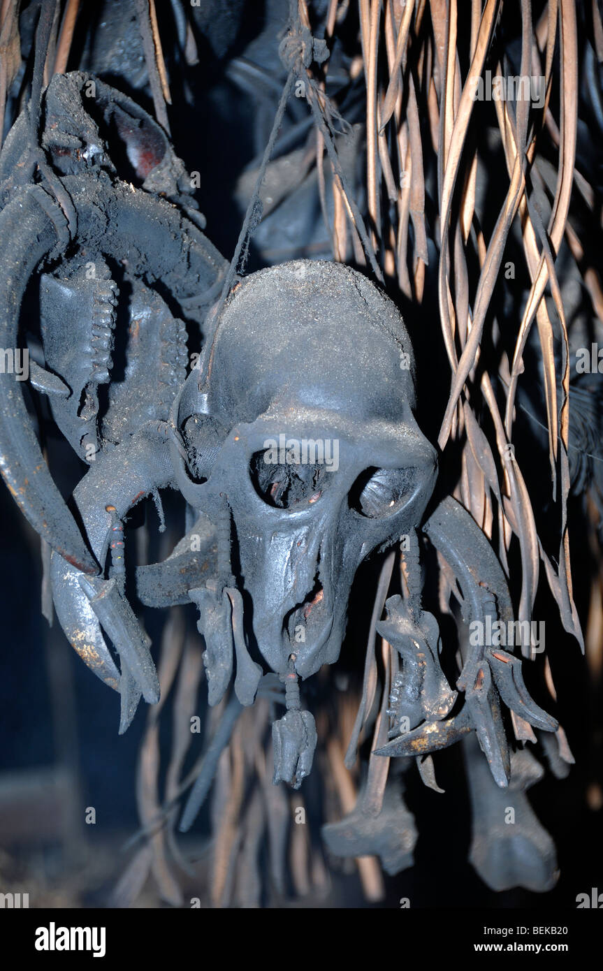 A Monkey Skull or Hunting Trophy Hangs in an Iban Longhouse near Kuching Sarawak Malaysia Borneo Stock Photo