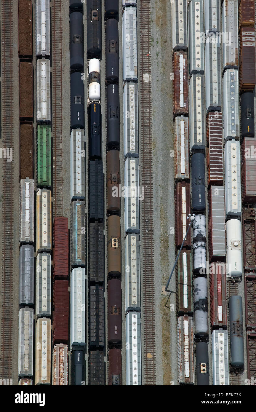 aerial view above New Orleans Louisiana rail road yard Stock Photo