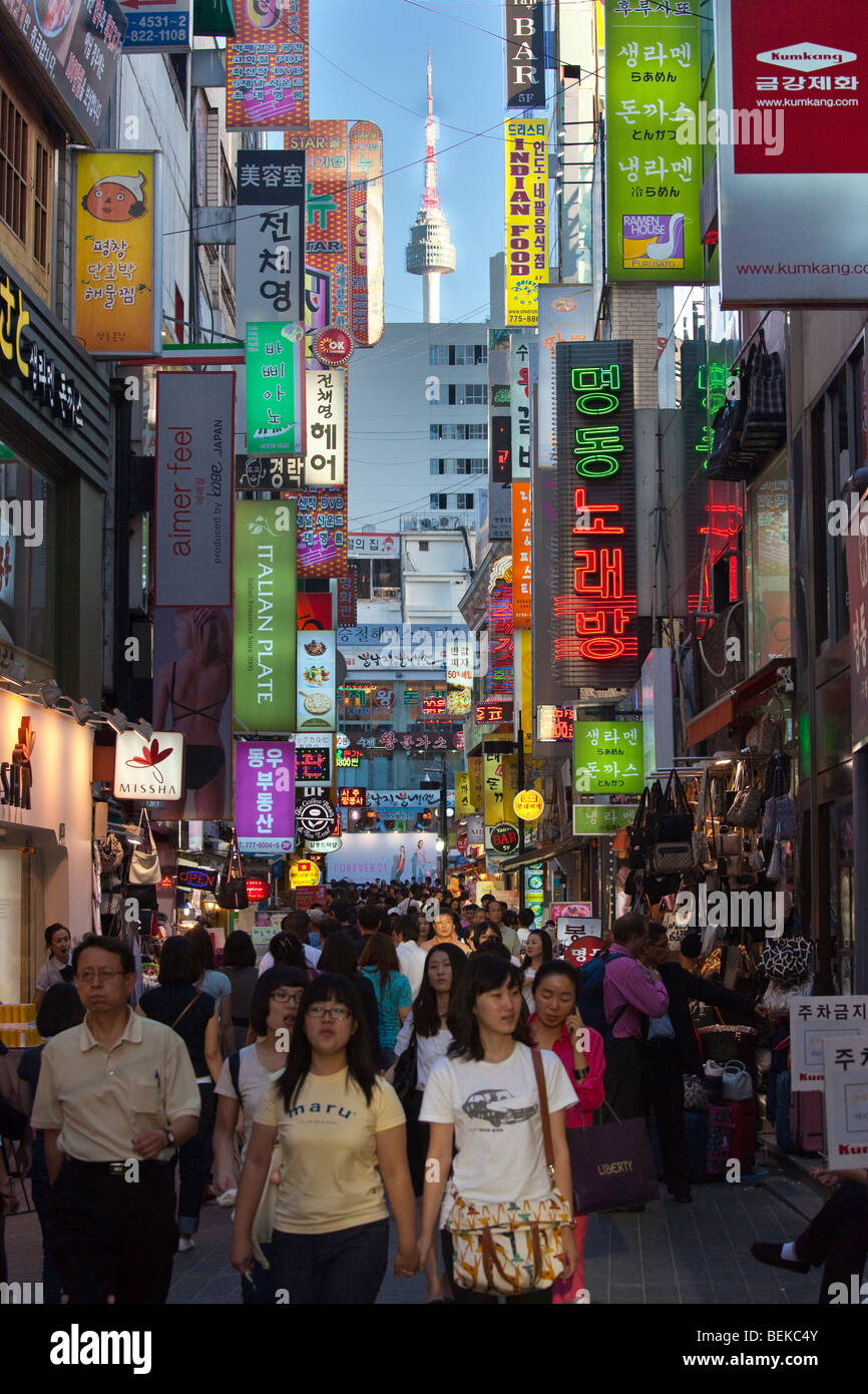 Myeongdong Market Commercial Shopping area in Seoul South Korea Stock Photo