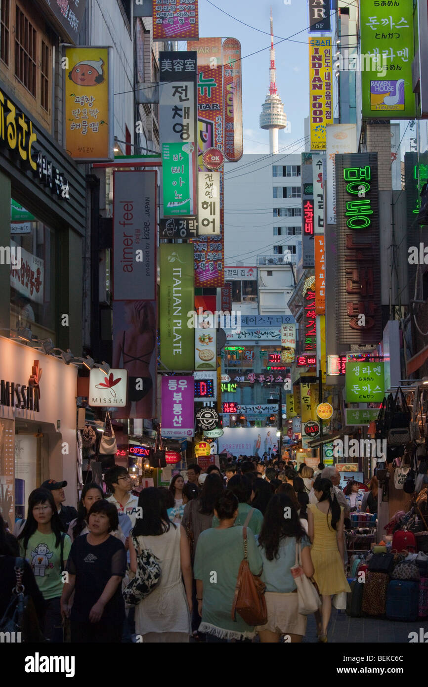 Myeongdong Market Commercial Shopping area in Seoul South Korea Stock Photo