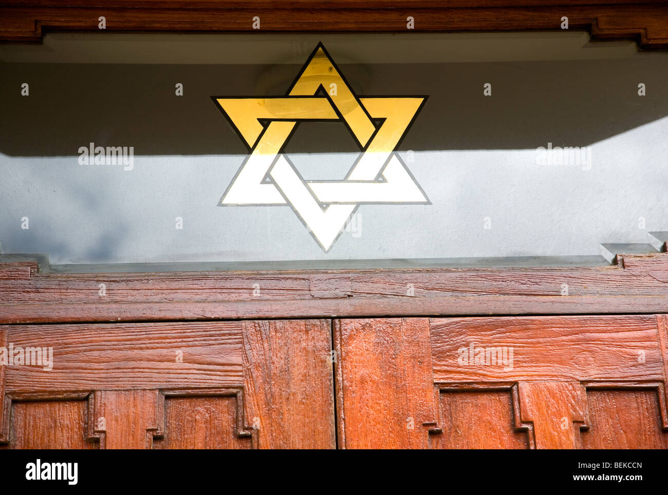 Gold Star Of David above doorway Stock Photo