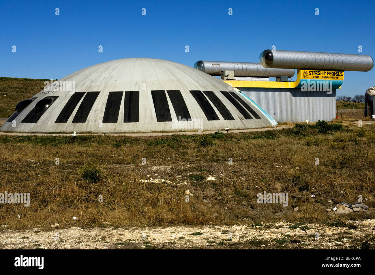What remains of the now defunct Starship Pegasus amusement center in Italy, Texas just south of Dallas. Stock Photo