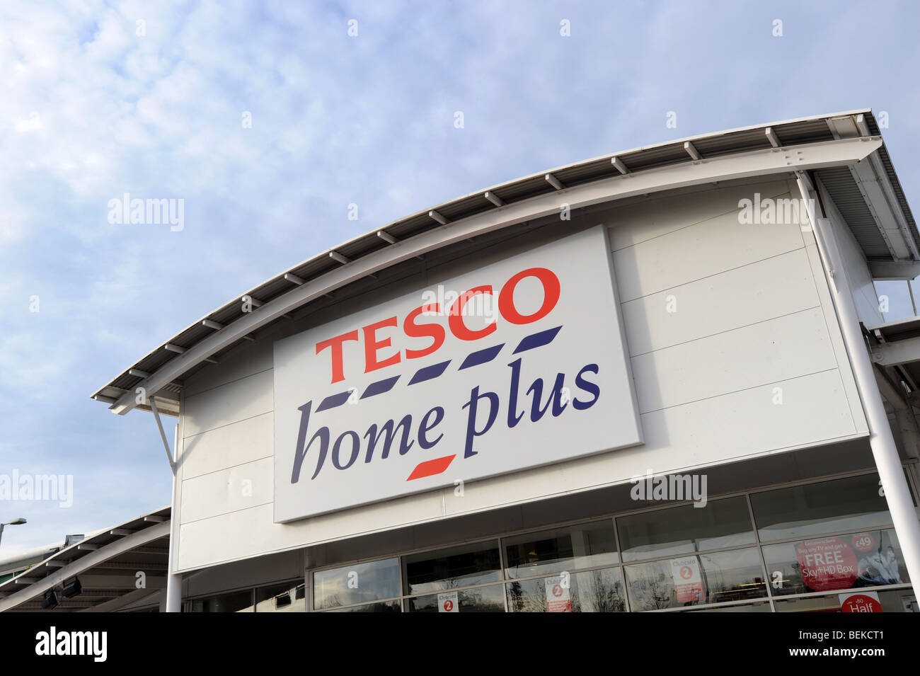 Tesco Home Plus store sign and logo England Uk Stock Photo Alamy