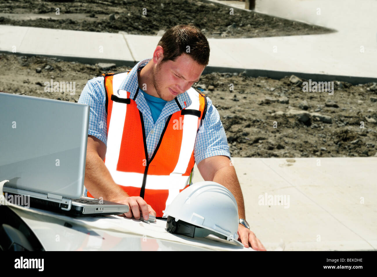 Road Engineer Checking Plans Stock Photo Alamy