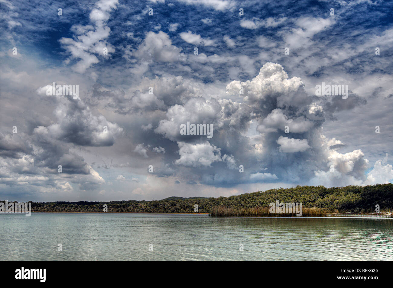 Shot of Storm Clouds moving in over Lake Stock Photo
